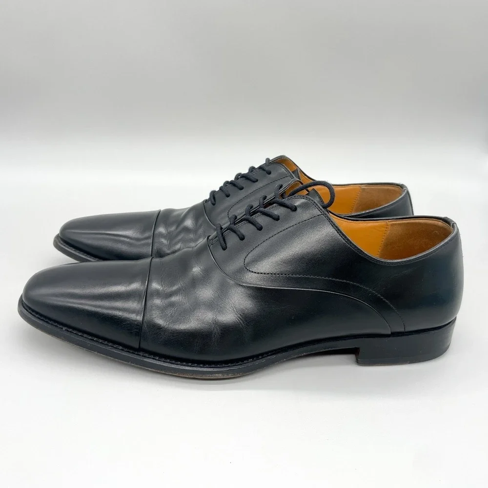 Magnanni Mens 10M Vista Cap Toe Oxford Black Leather Dress Shoes Derby Office